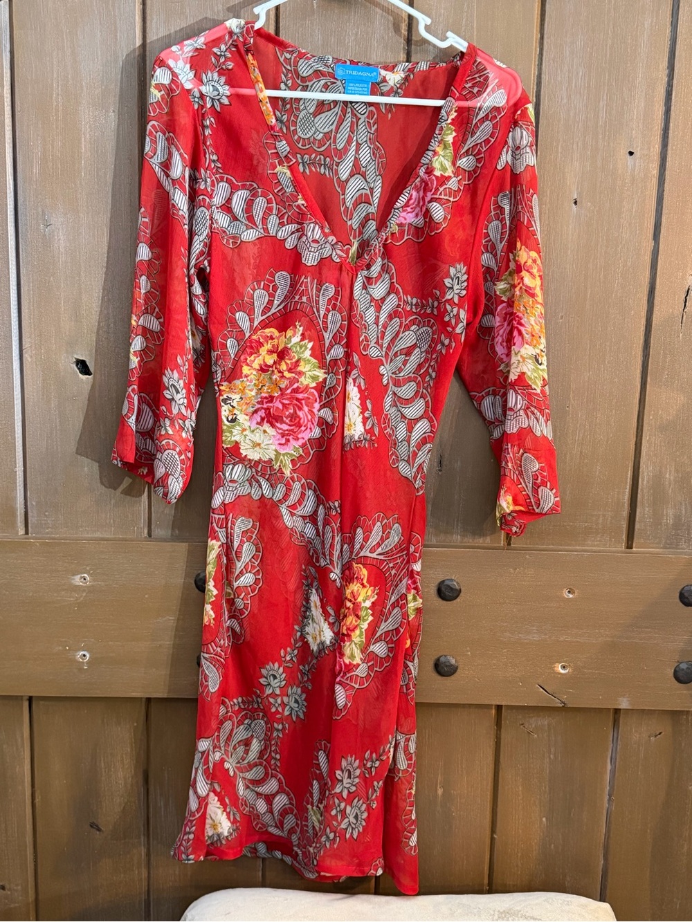 Tridagna Bohemian Mixed Floral Patchwork Sheer Kaftan Tunic Coverup Medium‎